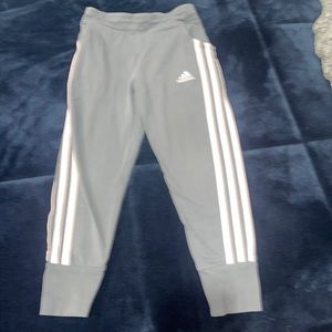 Adidas XS gray pants with pink stripes and symbol